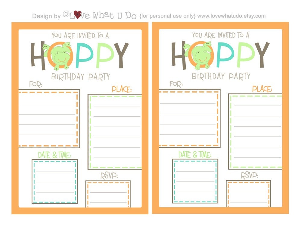 Frog Happy Birthday INVITATION Printable