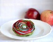 WINTER SALE Fabric Flowers, Red Green Aqua Flower brooch, Flower Fabric brooch, Fabric Button, Fall Fashion, free shipping
