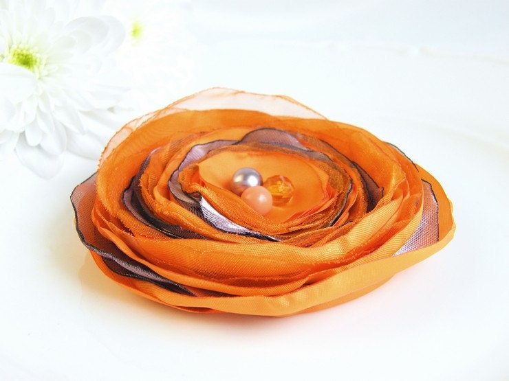 SALE sale  Fabric Flowers, Fabric brooch, Fabric Flower, Orange color, ready to ship, FREE SHIPPING