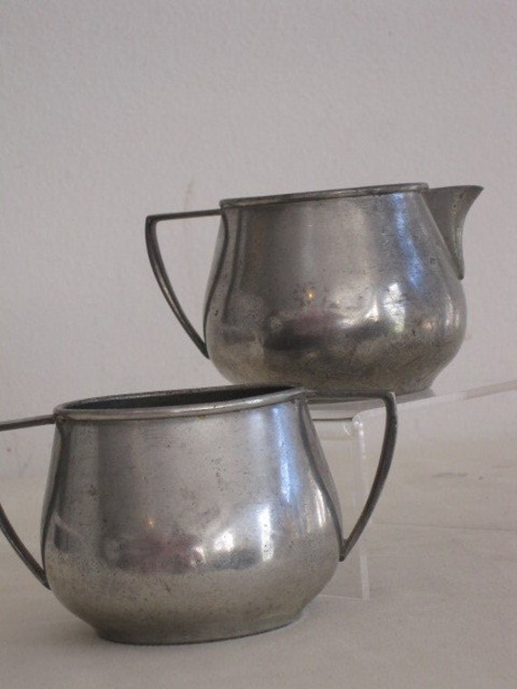 vintage Pewter Sugar Bowl and Creamer set of by effiemyrtleshouse