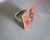 Fired copper ring with silver band