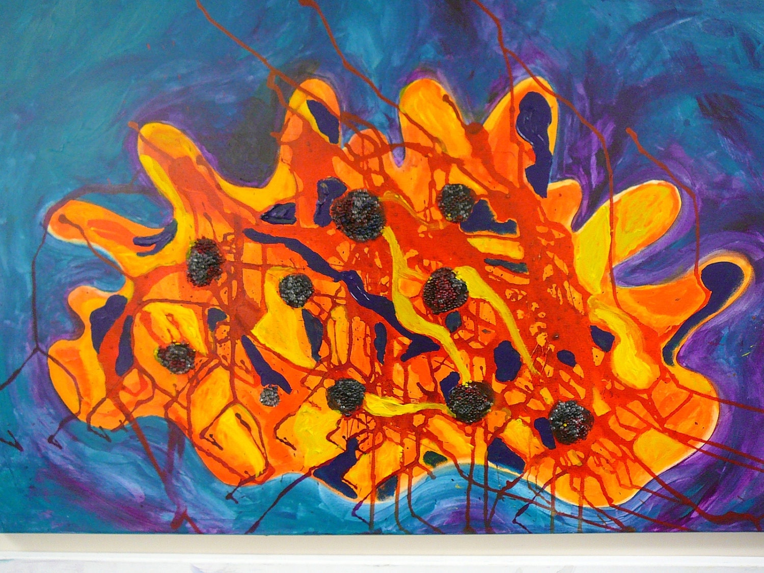 ORIGINAL Large Textured Painting Red Modern Abstract Art Yellow Palette Knife Art Huge