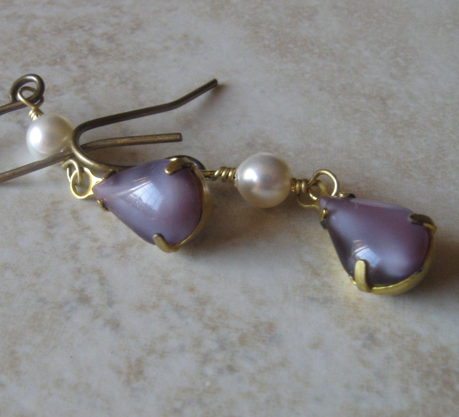 Black Friday Etsy Purple dangle earrings - moonstone glass - vintage glass