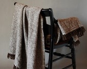 Woven Merino Blanket in White and Chocolate Brown Wool - RiverFarmRI