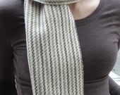 Woven Merino Scarf in Natural White and Chocolate Brown Wool with Knotted Fringe