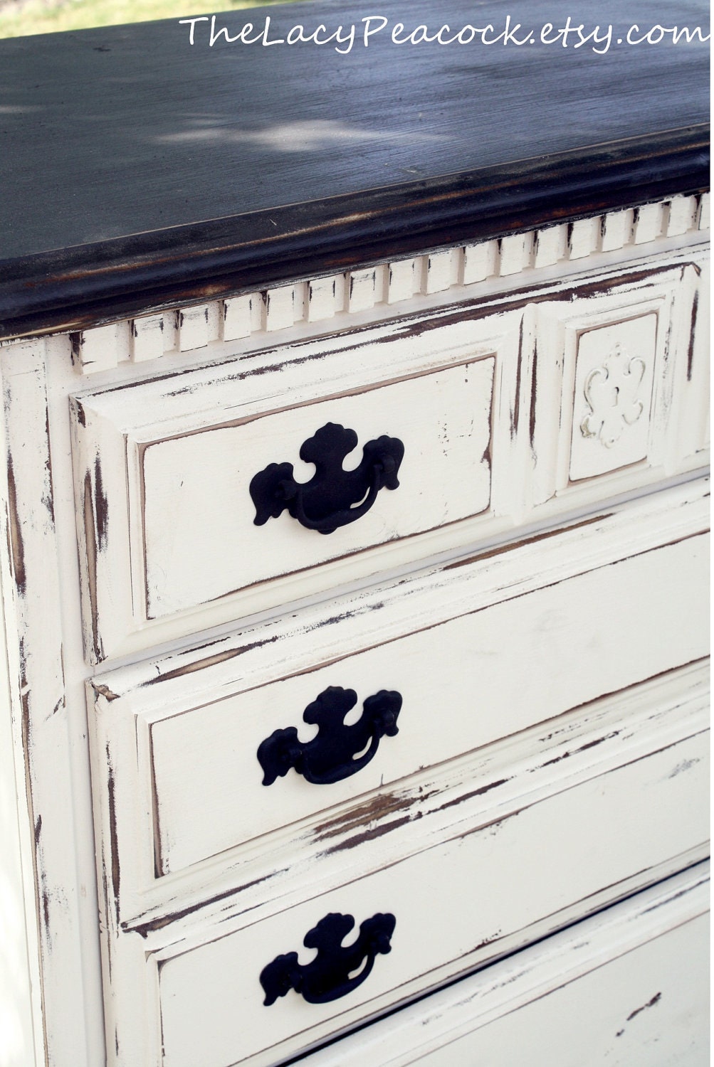 Distressed Black and White Tall Dresser