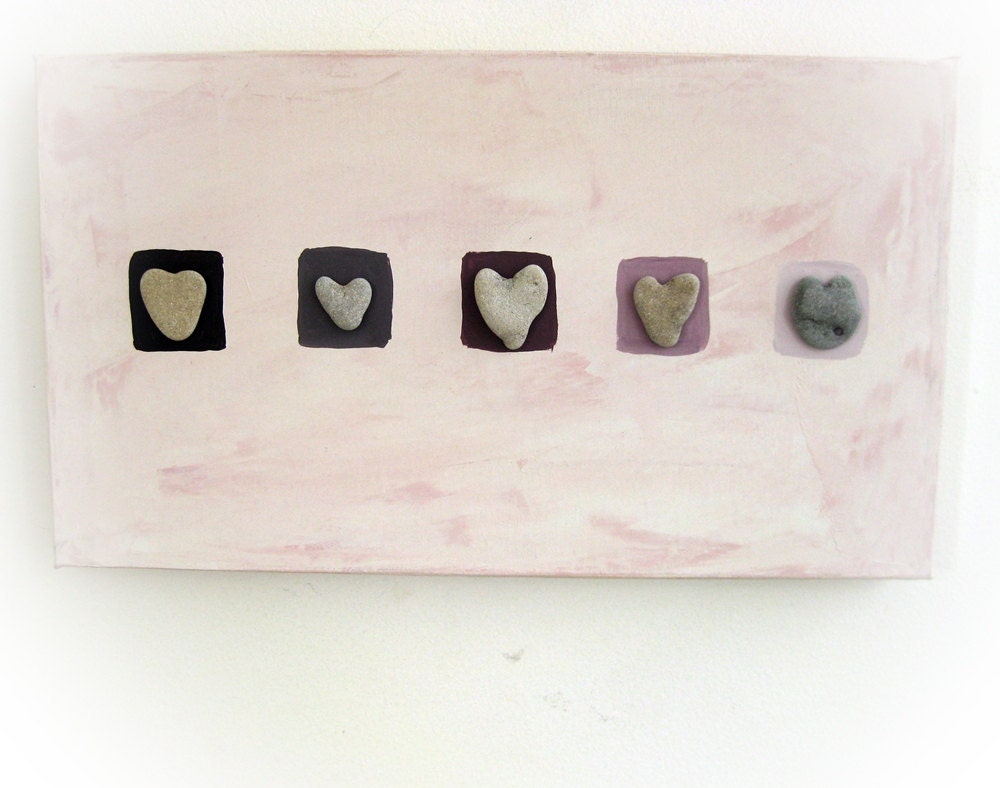 Unique OOAK 3D Wall Decor - Canvas Ready to Hang - genuine Heart shaped Beach stone rock