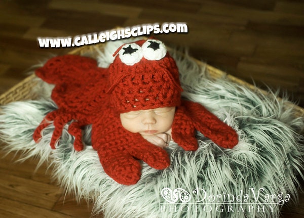 Instant Download Crochet Pattern No. 56 - Pinchy the Lobster Cuddle Critter Cape Set  - Newborn Prop