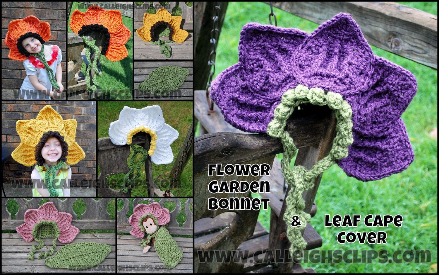 Instant Download Crochet Pattern- No. 60 Flower Garden Bonnet and Leaf Cape Cover - variety of sizes