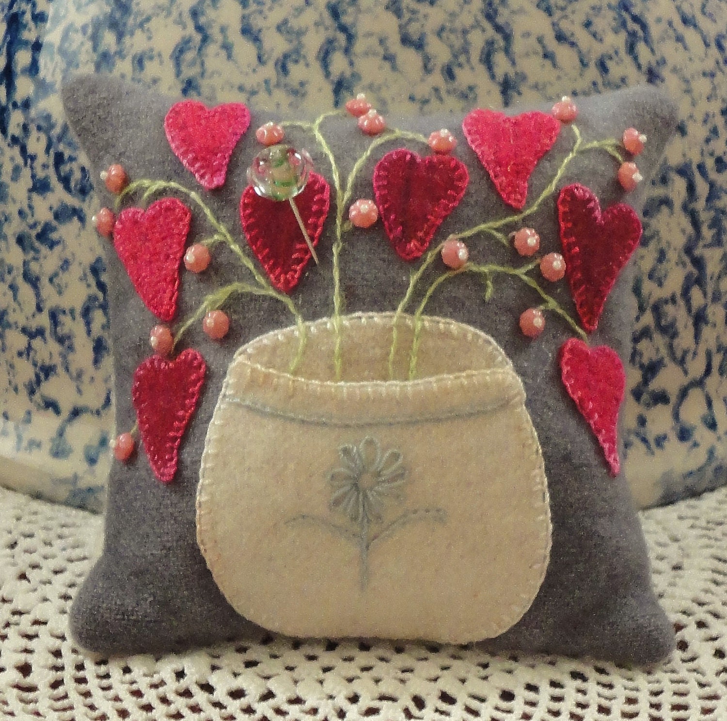 Pink Rosebuds, A Wool Embroidery Pattern