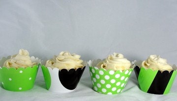 Green, White, and Black Cupcake Wrappers