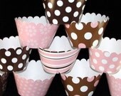Pink and Brown Cupcake Wrappers for Baby Shower Birthday Party Wedding