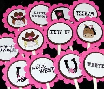 Pink Cowgirl Cupcake Toppers for a Cowgirl Birthday Party