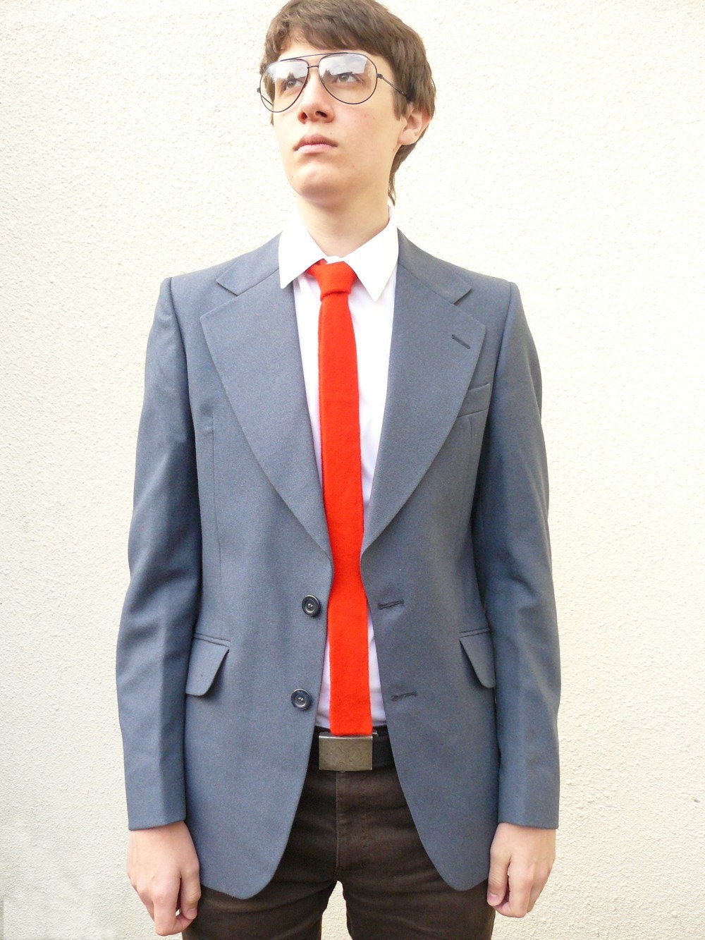 Skinny Tie Knitted in Bright Red Lambswool Gift For Him Under 50 - MADE TO ORDER