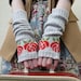 Long Fingerless Gloves, Fingerless Mittens, English Red Rose in Pearl Grey and Tartan Scarlet Lambswool -  MADE TO ORDER
