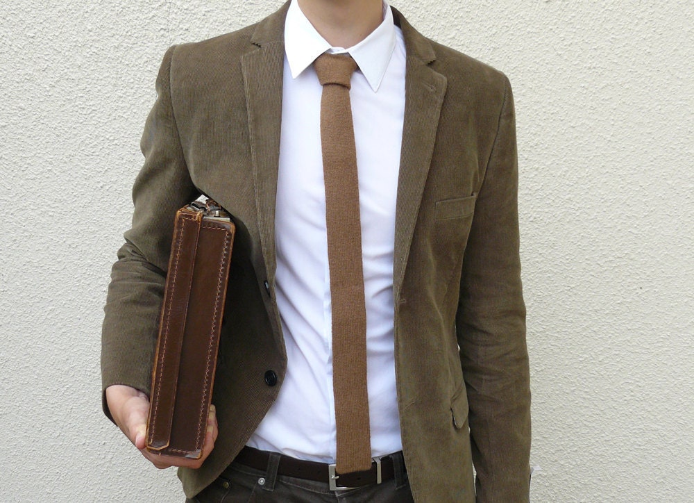 Toffee Brown Neck Tie in British Spun Lambswool Gift For Him - MADE TO ORDER