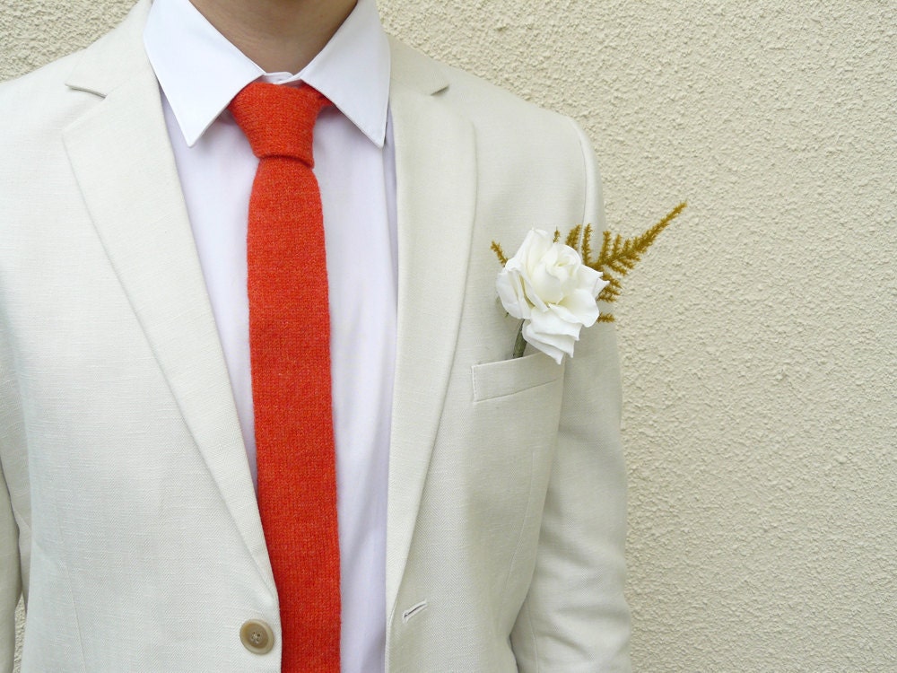 Coral Knit Tie Mens Necktie or Boys Necktie, Solid Colour Neckties, Wedding Neckties, Preppy Ties - MADE TO ORDER