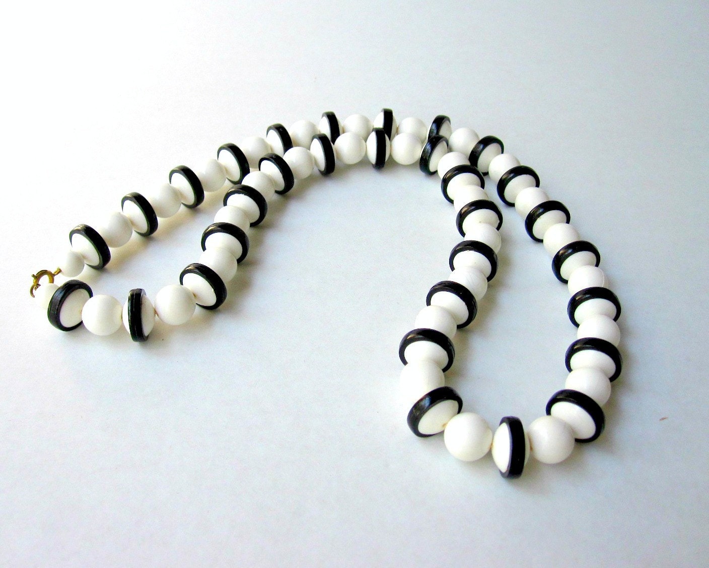 Vintage Chunky Black and White Long Necklace