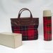 Mid Century Picnic Tote by Thermos - Red Black Tartan Plaid Retro Picnic Bag and Sandwich Box