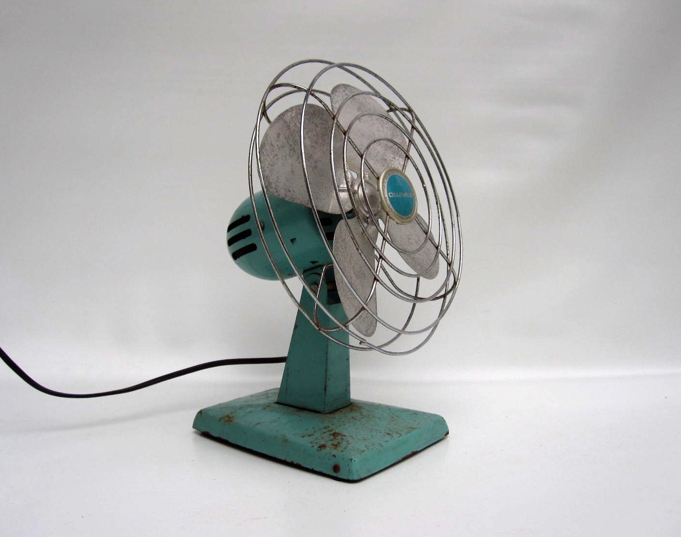 Turquoise Electric Fan - Mid Century Aqua Blue Industrial Fan by Eskimo 1950s - Working Condition