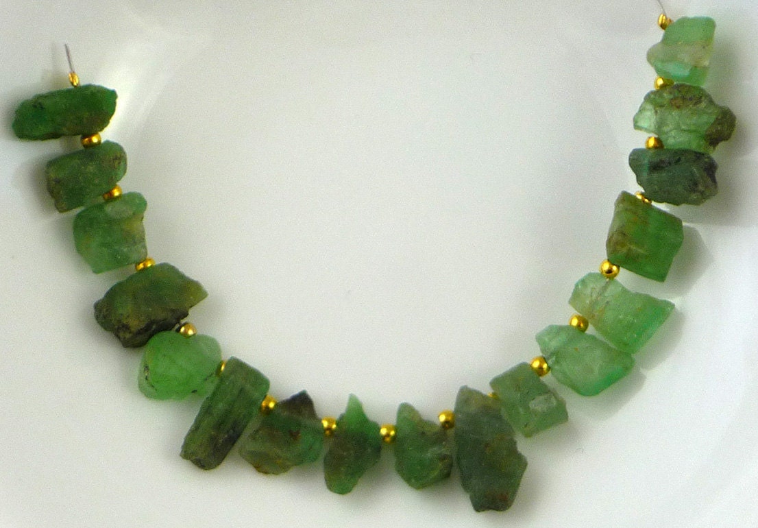 Rough emerald briolette beads 7-14mm 4 inch strand