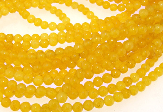 Yellow Jade 4mm Round Gemstone Beads  5Strands