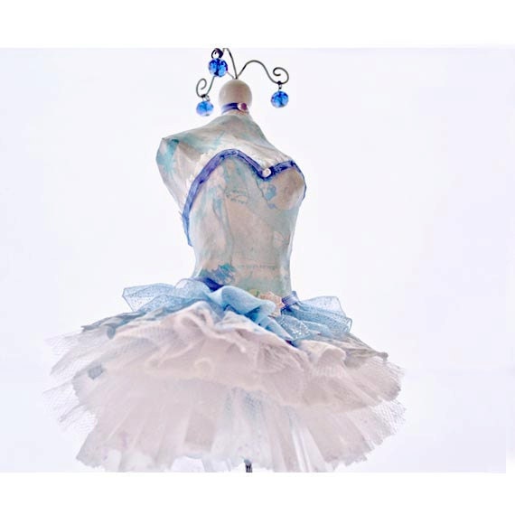 Decorative Dress Form  with Paper Dress in Vintage, Shabby Blue Periwinkle