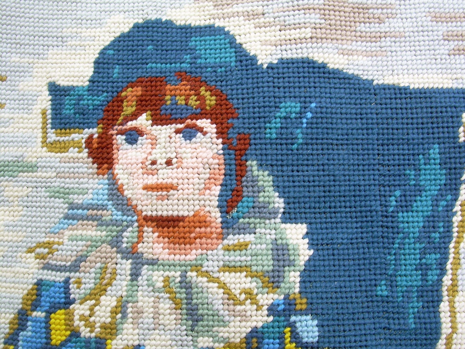 vintage Harlequin Picasso needlepoint tapestry hand made upcycling
