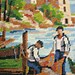 needlepoint tapestry south of France landscape, seeside with fishermen,one of a kind, france