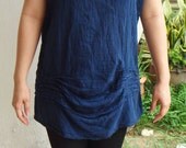Navy Blue Gypsy Nature Summer Spring Dark Blue Cotton Blouse, dark blue blouse