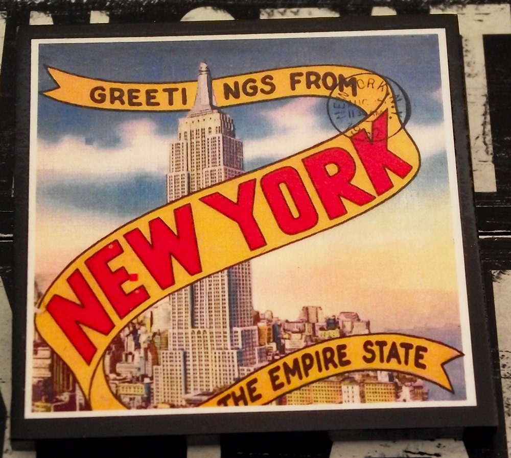 Coaster Set Vintage New York City Wood Coasters Tabletop Entertaining