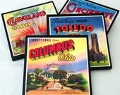 Ohio State Coasters Cleveland, Columbus, Toledo, Cincinnati Drink Coasters Hostess Gift