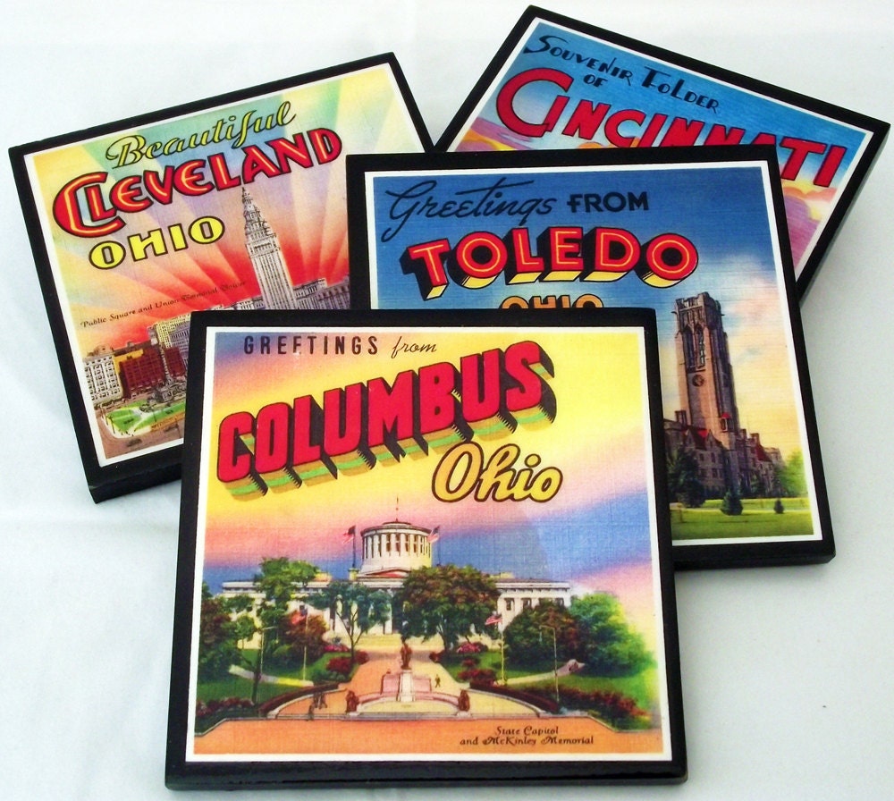 Ohio State Coasters Cleveland, Columbus, Toledo, Cincinnati Drink Coasters Hostess Gift
