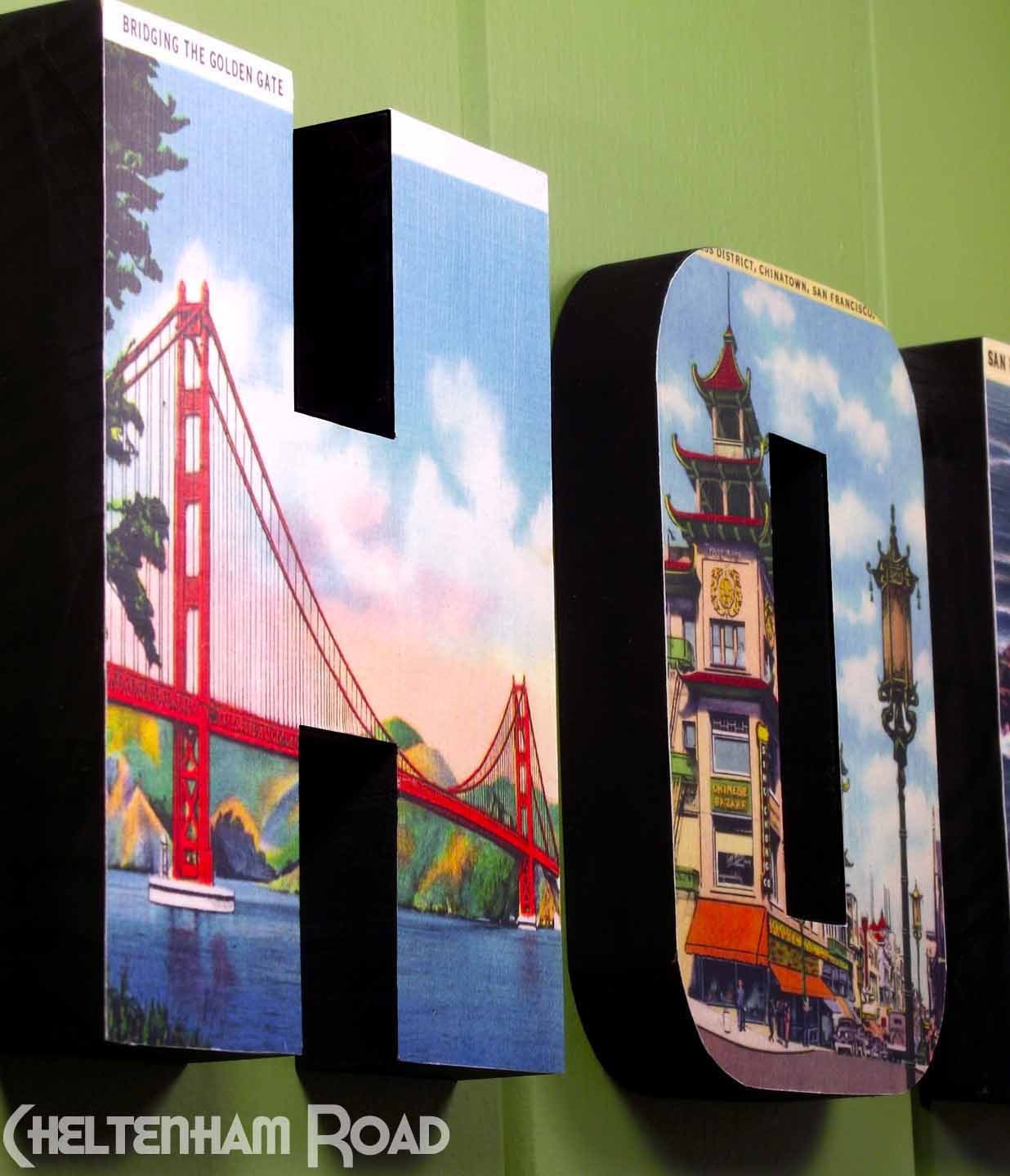 Wood Sign Wall Hanging Vintage San Francisco HOME sign Personalized Decor Wood Letters