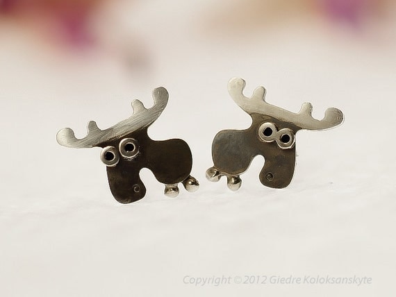 MOOSE Stud Earrings Sterling Silver Mini Zoo series