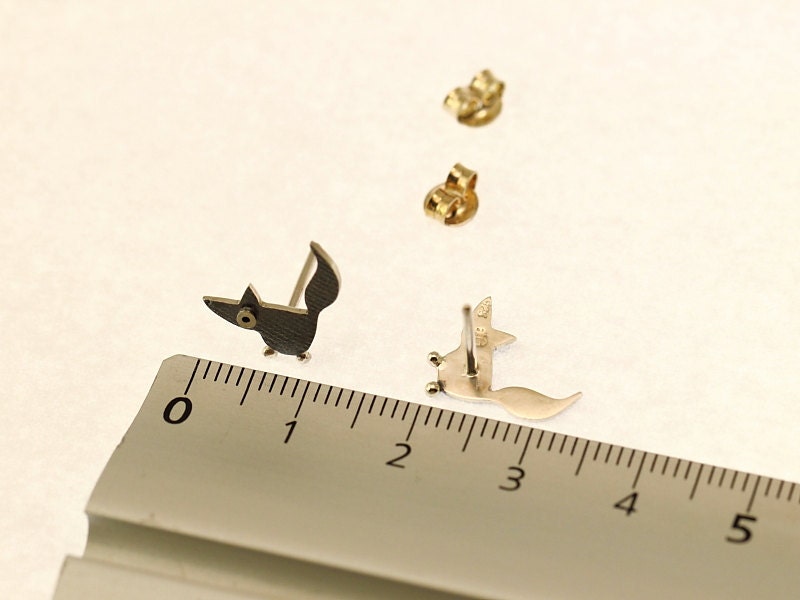 FOX Sterling Silver Oxidized Black Stud Earrings Mini Zoo series