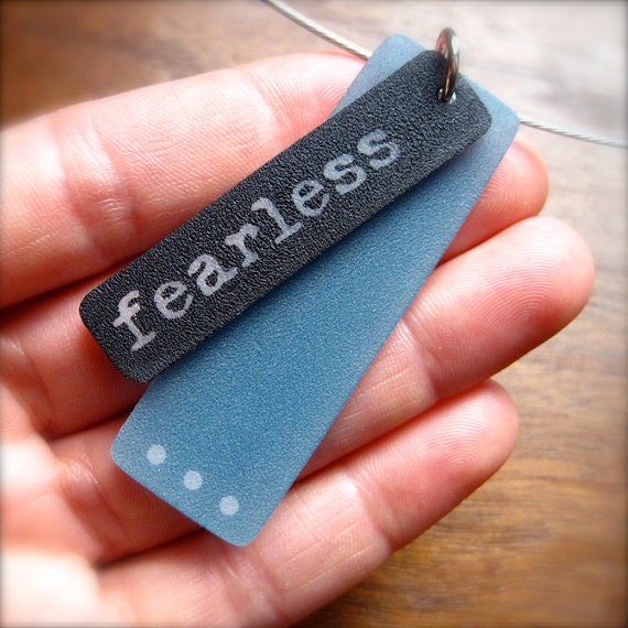 fearless pendant necklace - shrinky dink word jewelry - inspirational pendant - mantra