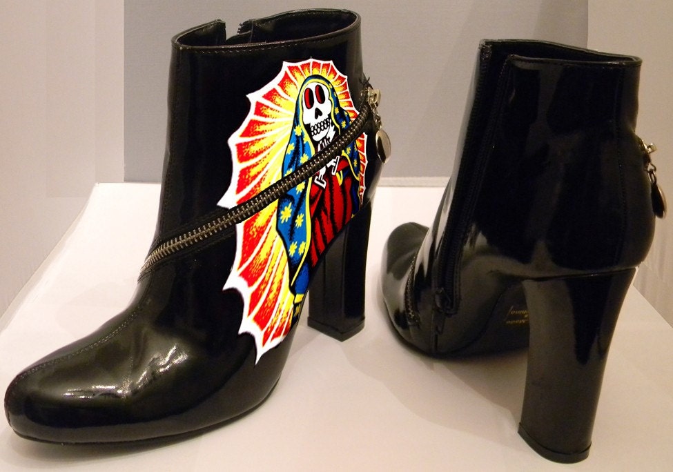 Day of the dead hand painted patent leather boots