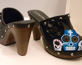 Day of the dead hand painted leather clogs