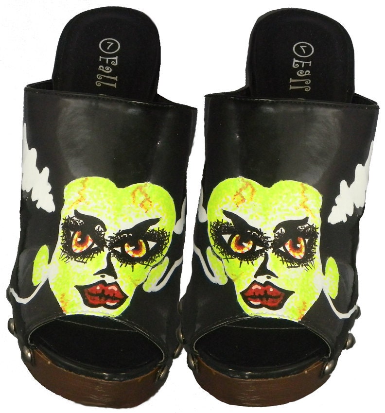 bride of frankenstein hand painted shoes color