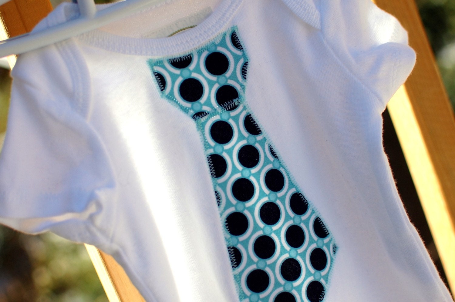 Boy's Appliqued Tie Onesie, Joel Dewberry Acorn Chain in Lake, Size NB to 24m