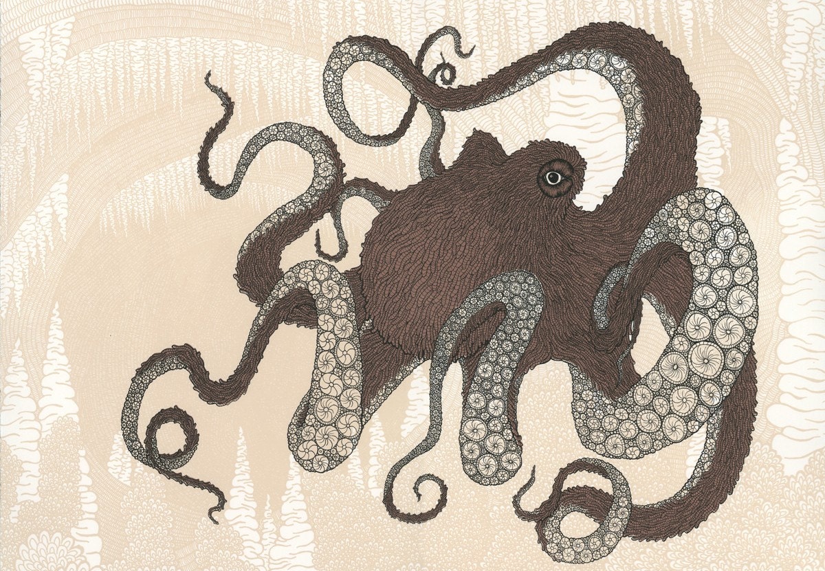 Octopus Screenprint - Brown 22x30
