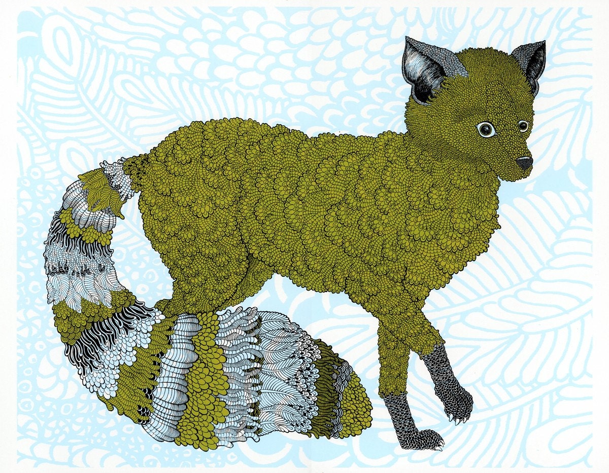 Woodland Fox Screenprint - Green 18x24