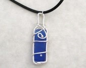 Blue Glass - Recycled wine bottle necklace on leather cord - ICE WINE in BLUE