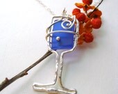 Wine Glass Jewelry -recycled wine bottle glass - SIMPLE SIPPING in BLUE