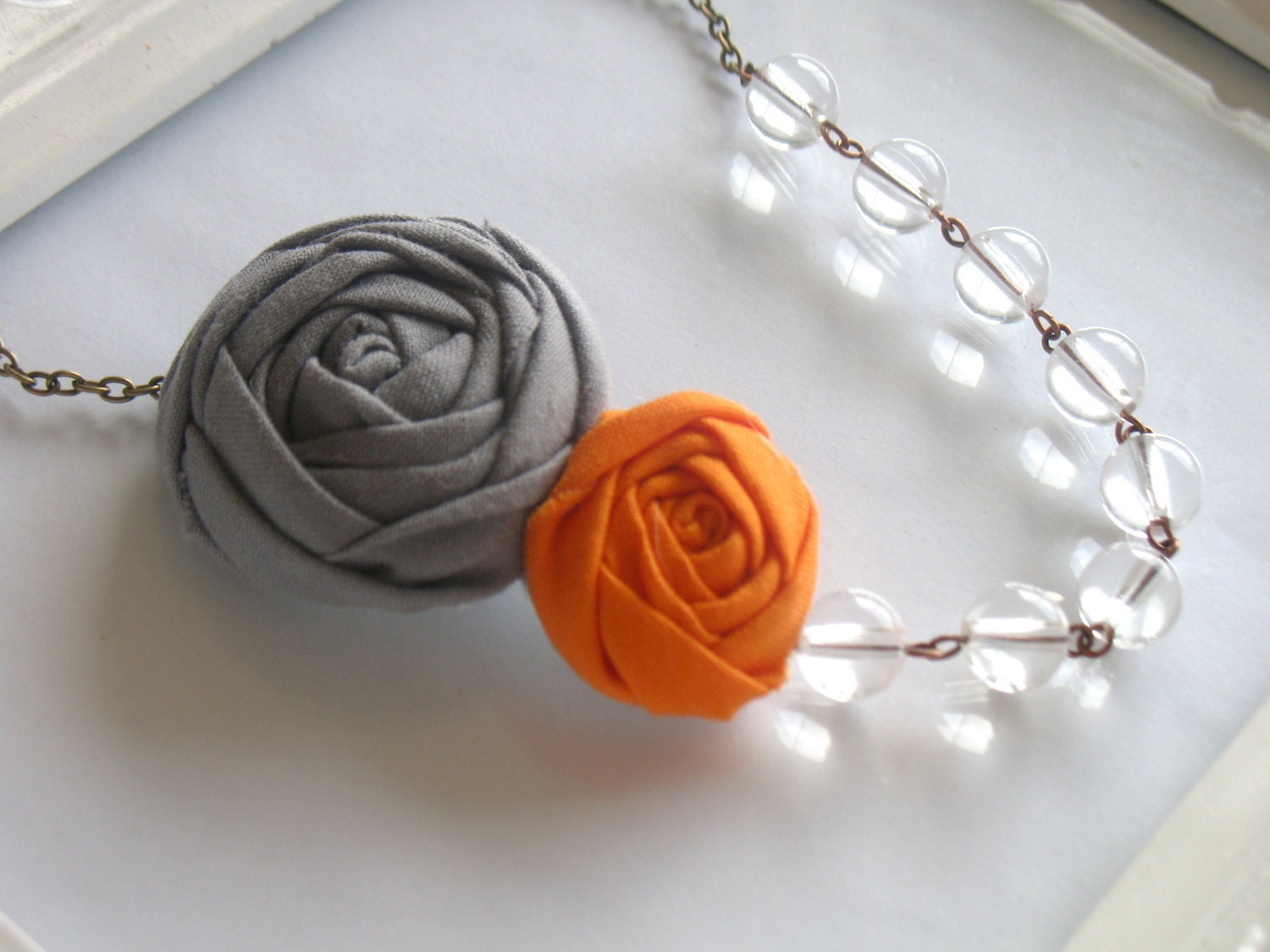 Fresh Squeezed fabric flower necklace beaded rosette