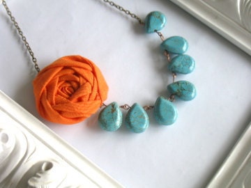 Island Orchard fabric flower necklace beaded rosette