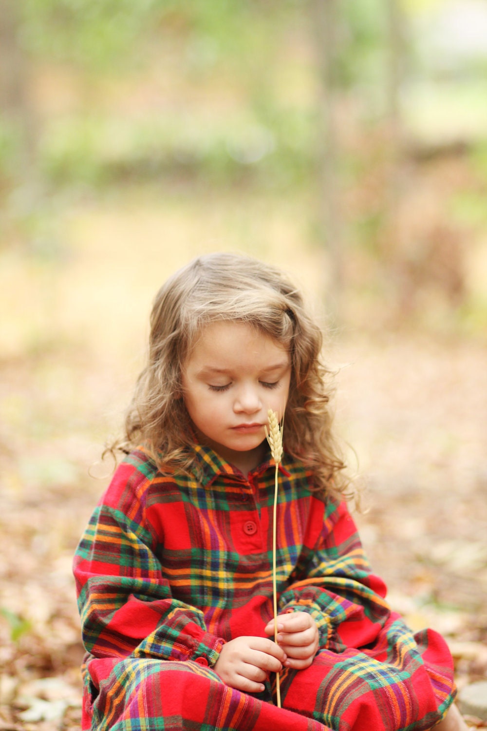Girls Plaid Flannel Dress - Size 7/8 - Vintage Hanna Andersson - Children Shirt Dress - Woodland Red Green Yellow