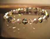 Swarovski Crystal and Glass Pearl Bracelet, Amethyst, Vitrail, Rainbow finish