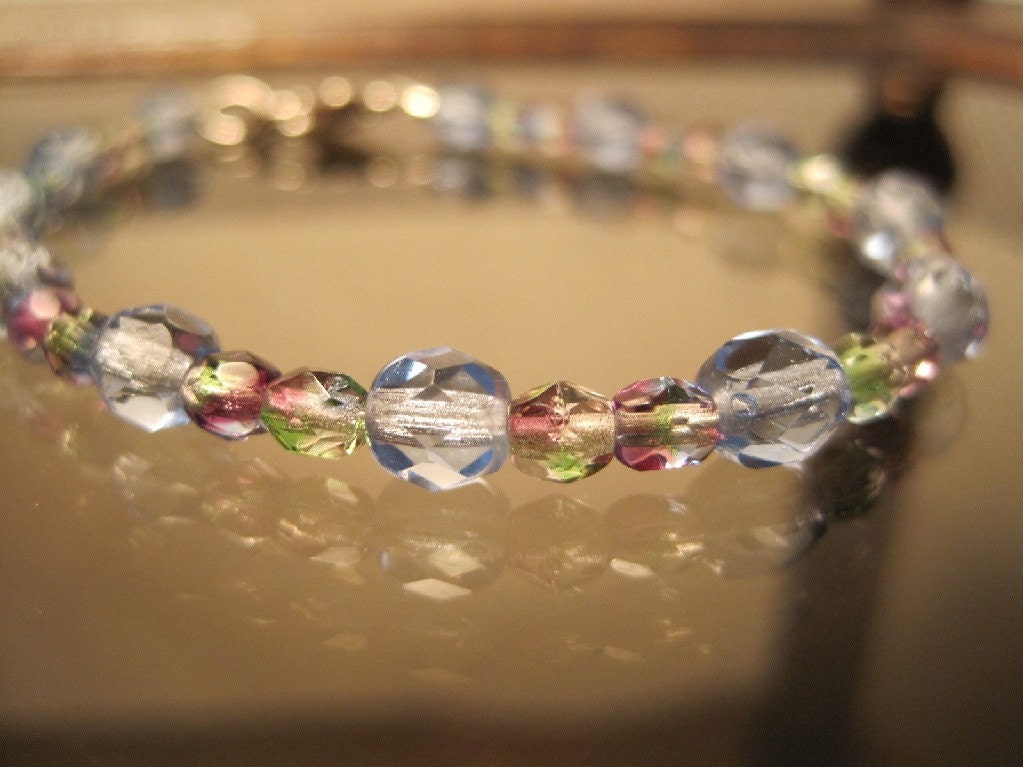 Czech Crystal Bracelet, Light Sapphire, Blue, Glass, Kaleidoscope